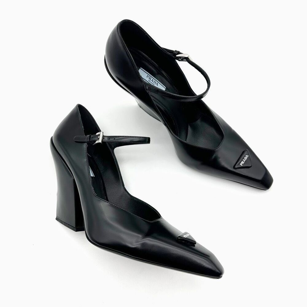 PRADA Modellerie Black Mary Jane Heels Size 40 US 9.5 Pointed Square Toe Pump - Picture 14 of 15